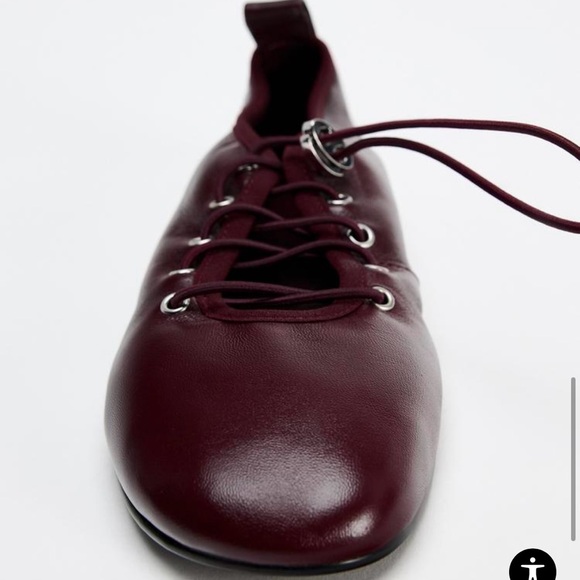 Zara burgundy LEATHER LACE-UP BALLET FLATS - Picture 4 of 10